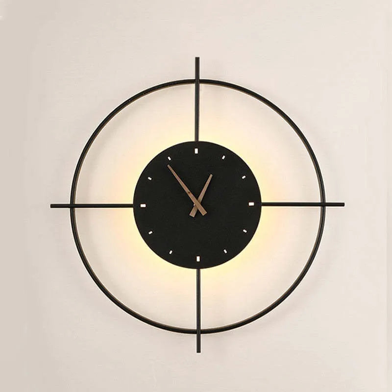Glint Modern Clock Round Wall Lamp, Gold/Black - Lamp Outdoor