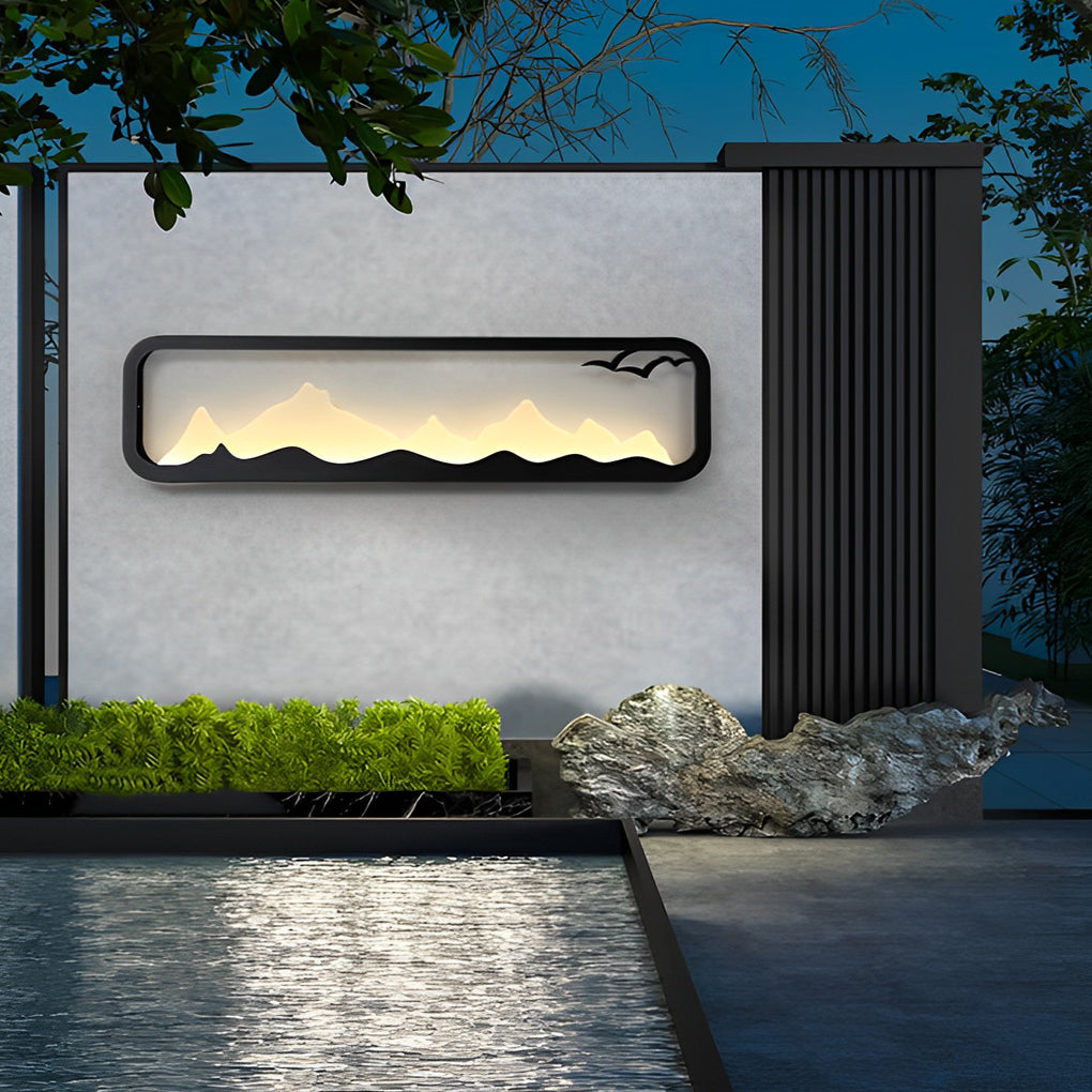 Rectangular Mountain Scenery LED Waterproof Black Outdoor Wall Lamp - Lamp Outdoor