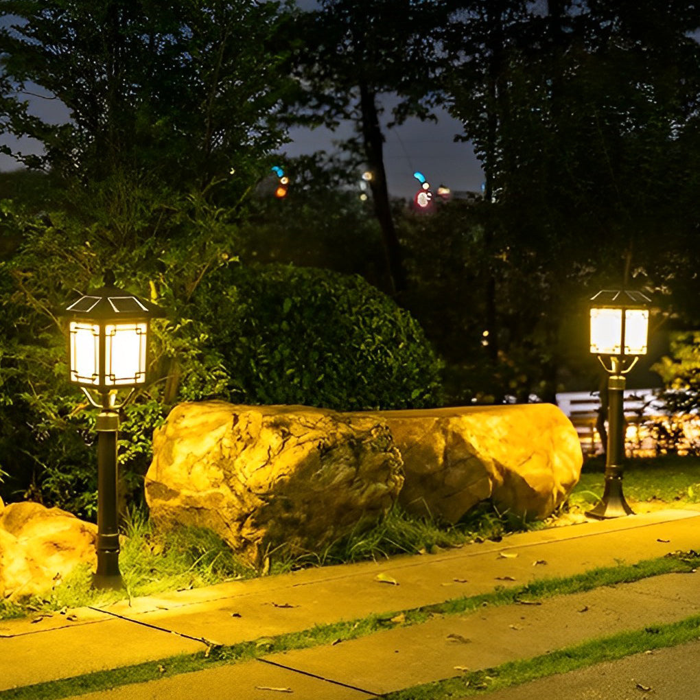 Ancient House Style Solar LED Post Light with 3-Step Dimming Durable Outdoor Lamp - Lamp Outdoor
