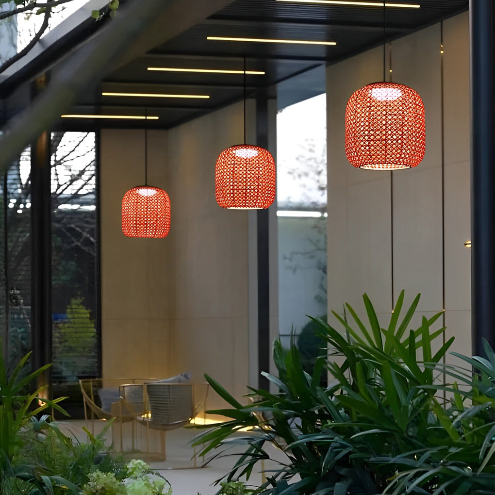 Waterproof Classic Rattan Lanterns LED Red Modern Outdoor Chandelier - Lamp Outdoor