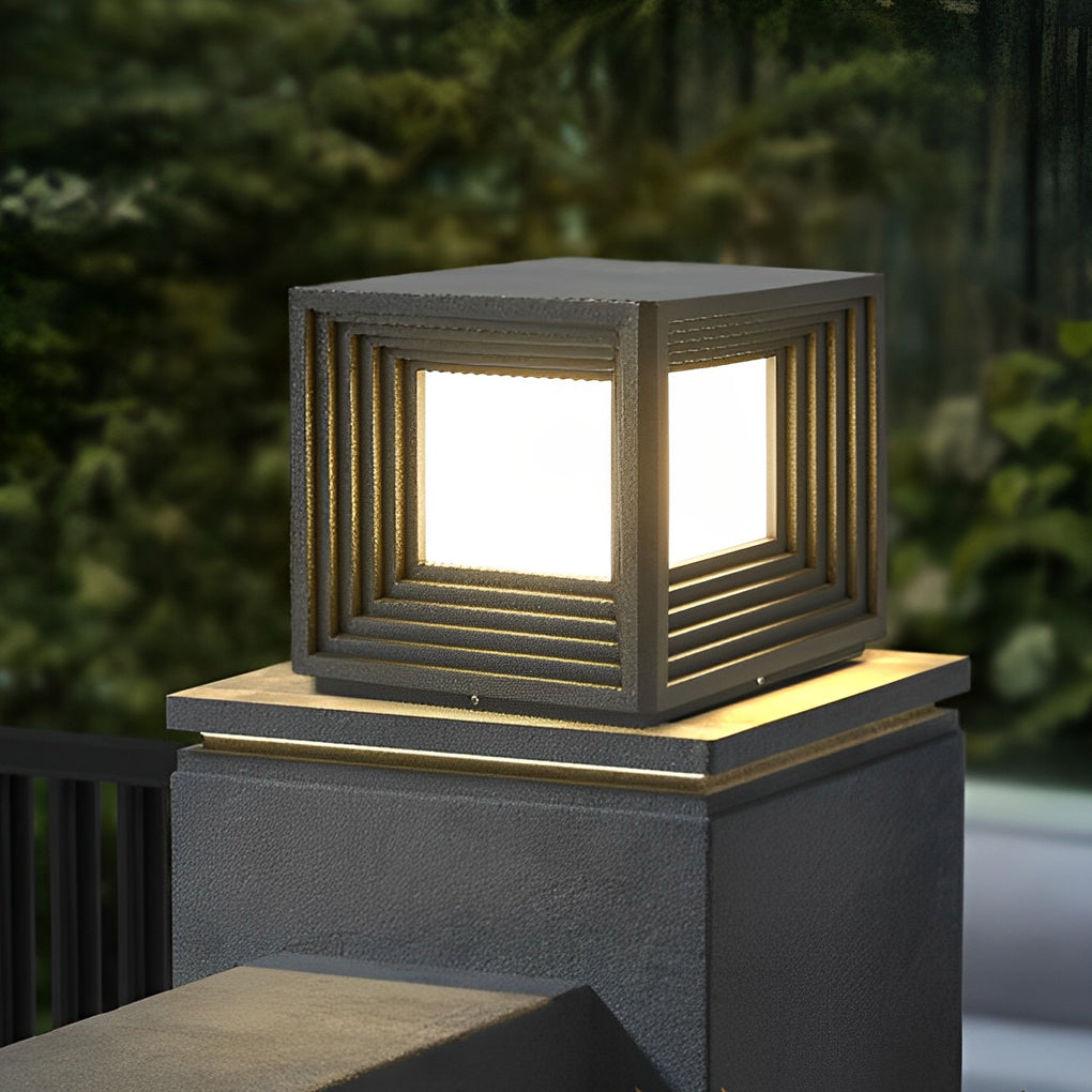 Square Creative Waterproof LED Black Modern Solar Post Caps Lights - Lamp Outdoor