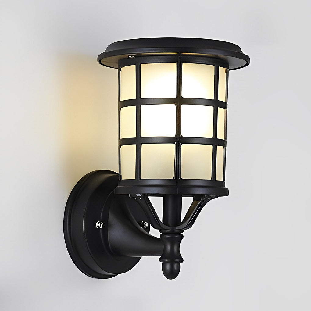 Retro Round Three Step Dimming Black European-style Solar Wall Sconces - Lamp Outdoor