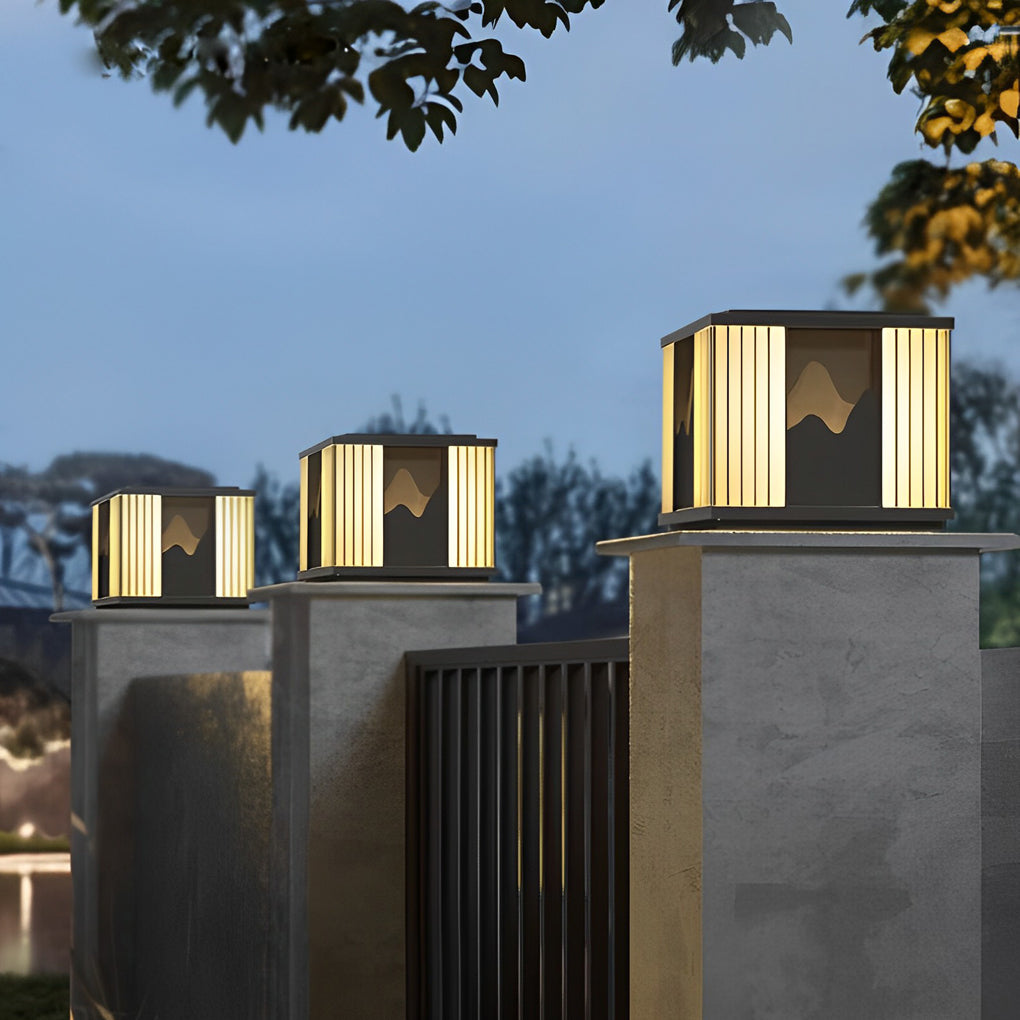 Waterproof LED Mountain Scenery Black Modern Solar Post Caps Lights - Lamp Outdoor