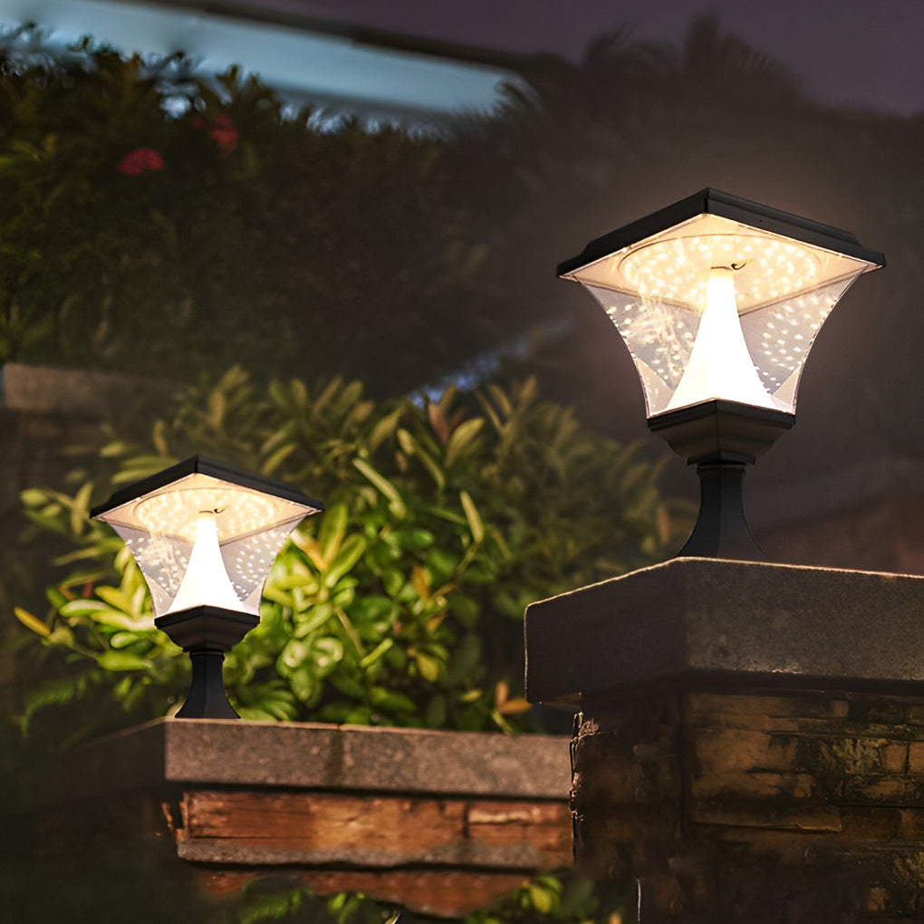 Creative Square LED Waterproof Black Retro Solar Fence Post Lights - Lamp Outdoor