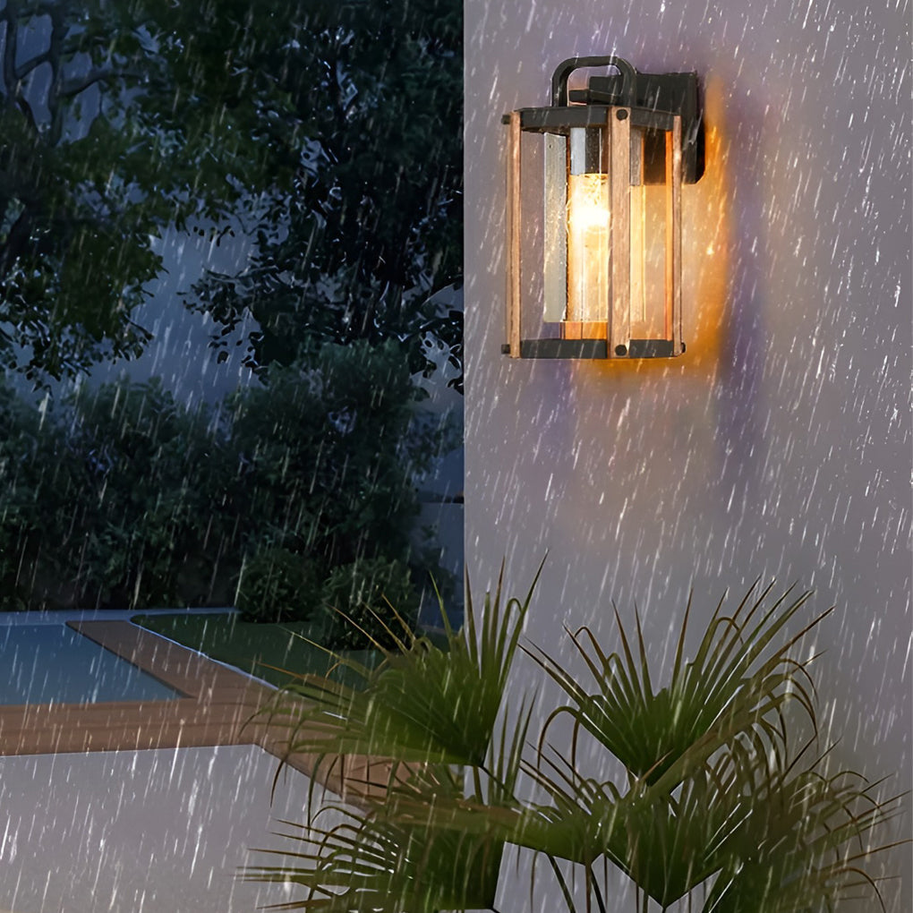 Lantern Shaped Waterproof Glass Black Industrial Outdoor Wall Sconce Lighting - Lamp Outdoor
