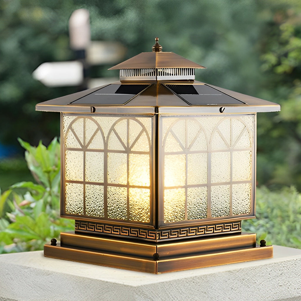Classical Waterproof LED 3 Step Dimming Bronze Solar Post Caps Lights - Lamp Outdoor