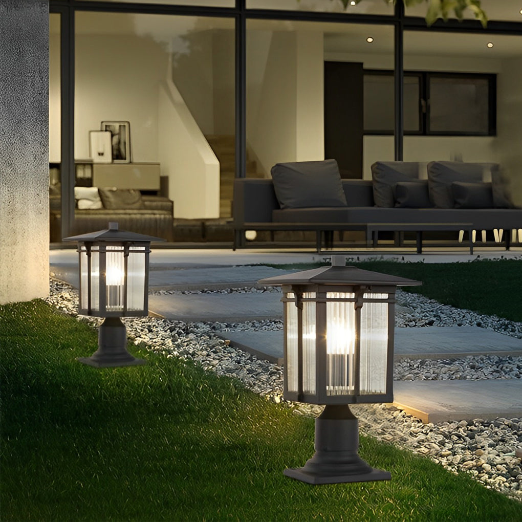 Striped Glass Shade LED Waterproof Black Modern Outdoor Post Lights - Lamp Outdoor