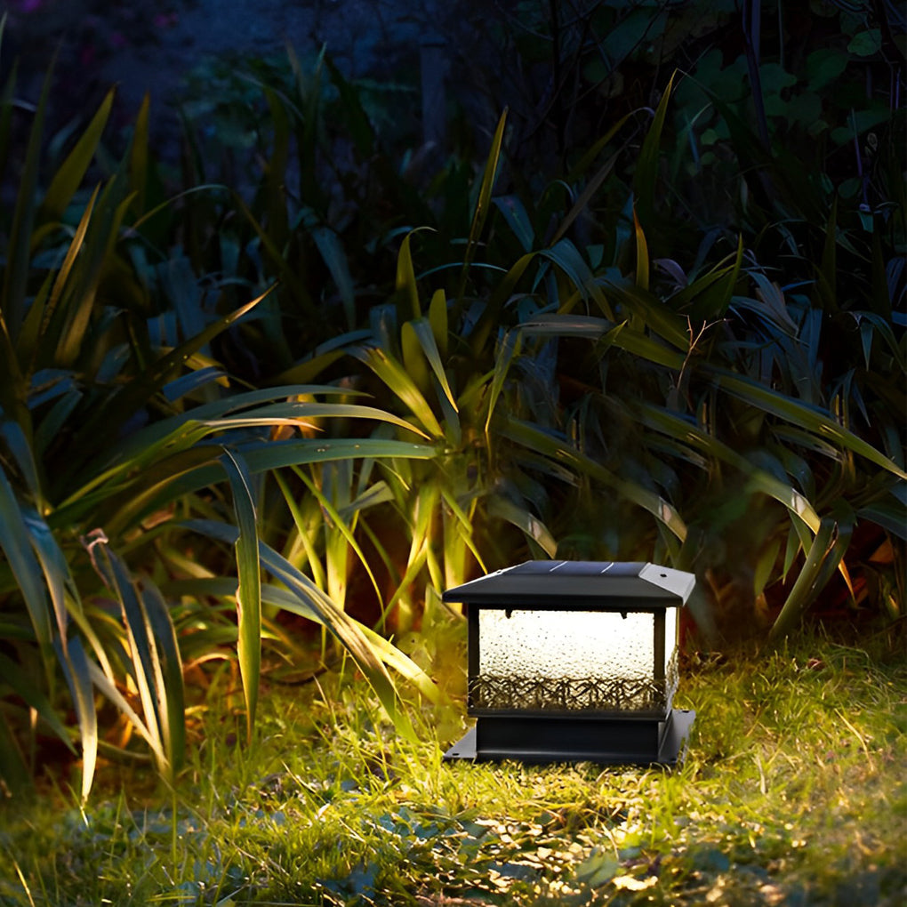Creative Square Waterproof LED Black Modern Solar Fence Post Lights - Lamp Outdoor
