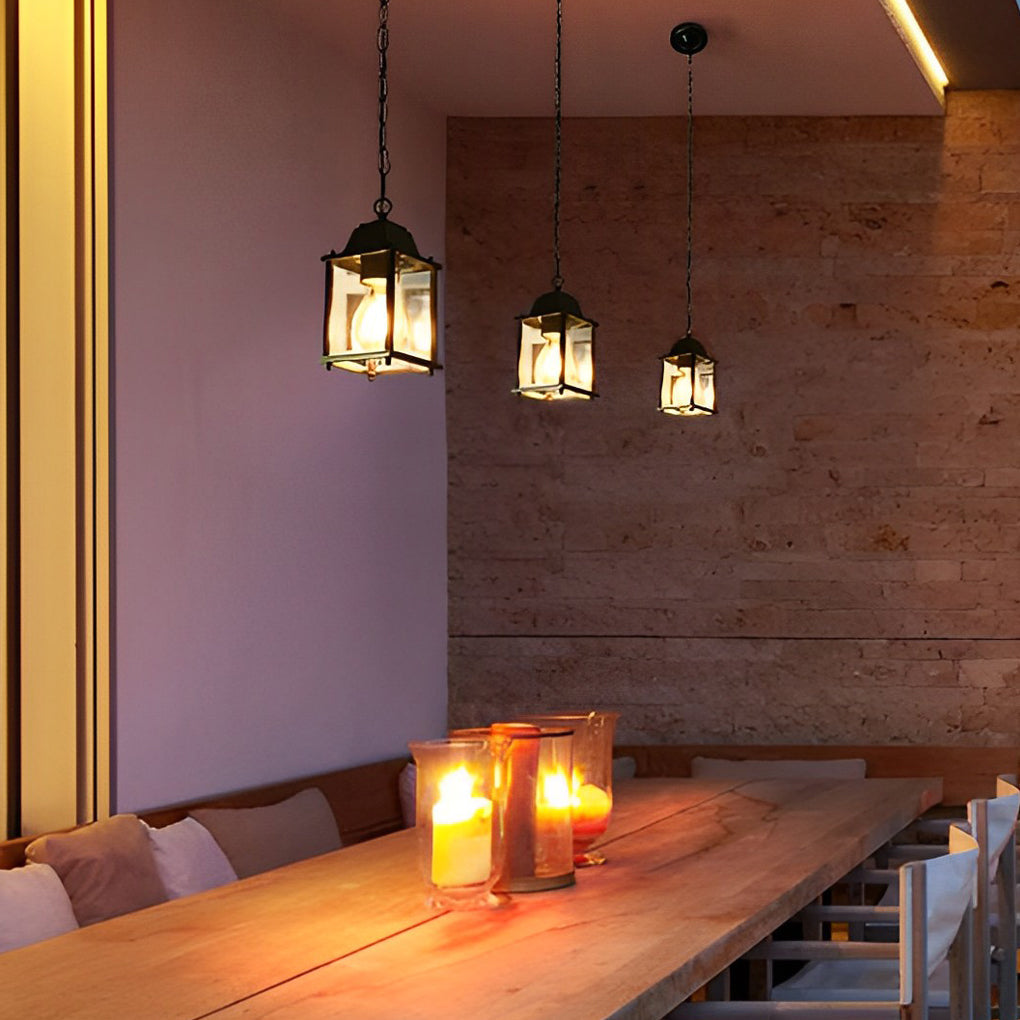 Small Square Waterproof Glass Black Modern Outdoor Pendant Lights - Lamp Outdoor
