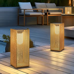 Artistic Gold Cuboid Pathway Bollard Lights with LED Solar or Hardwired Asian-Inspired Design - Lamp Outdoor