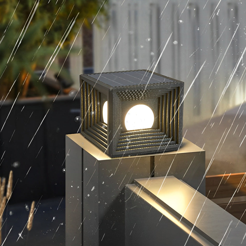 Waterproof Square Creative LED Black Modern Solar Fence Post Lights - Lamp Outdoor
