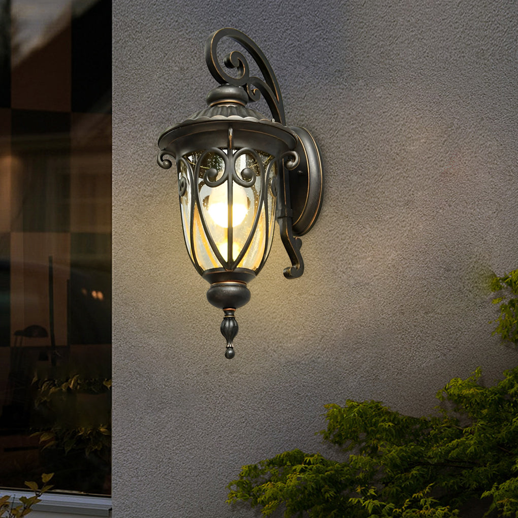 1-Light Antique Black Waterproof Seeded Glass Outdoor Wall Light - Lamp Outdoor