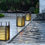 Black Industrial LED Outdoor Pathway Lantern - Building-Inspired Cuboid Design - Lamp Outdoor