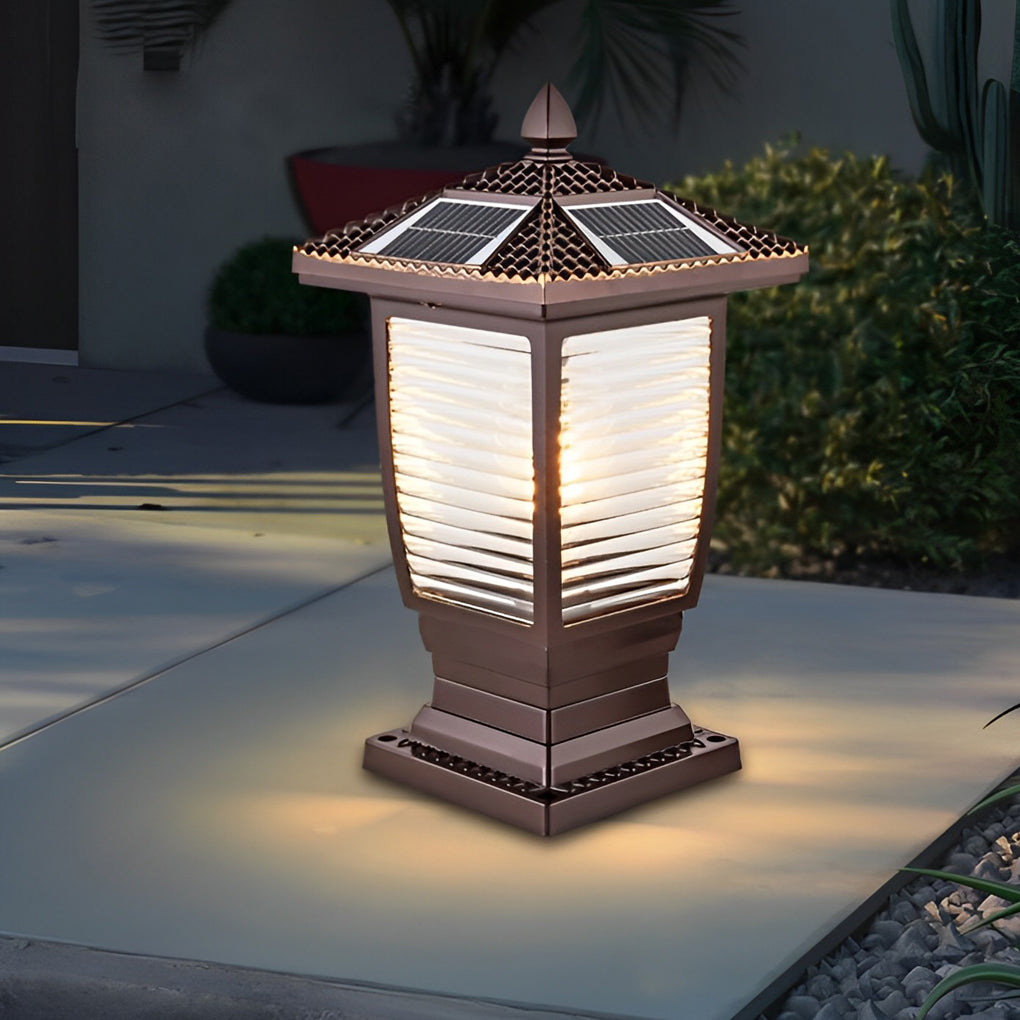 Retro Waterproof Glass Aluminum Brown Modern Solar Fence Post Lights - Lamp Outdoor