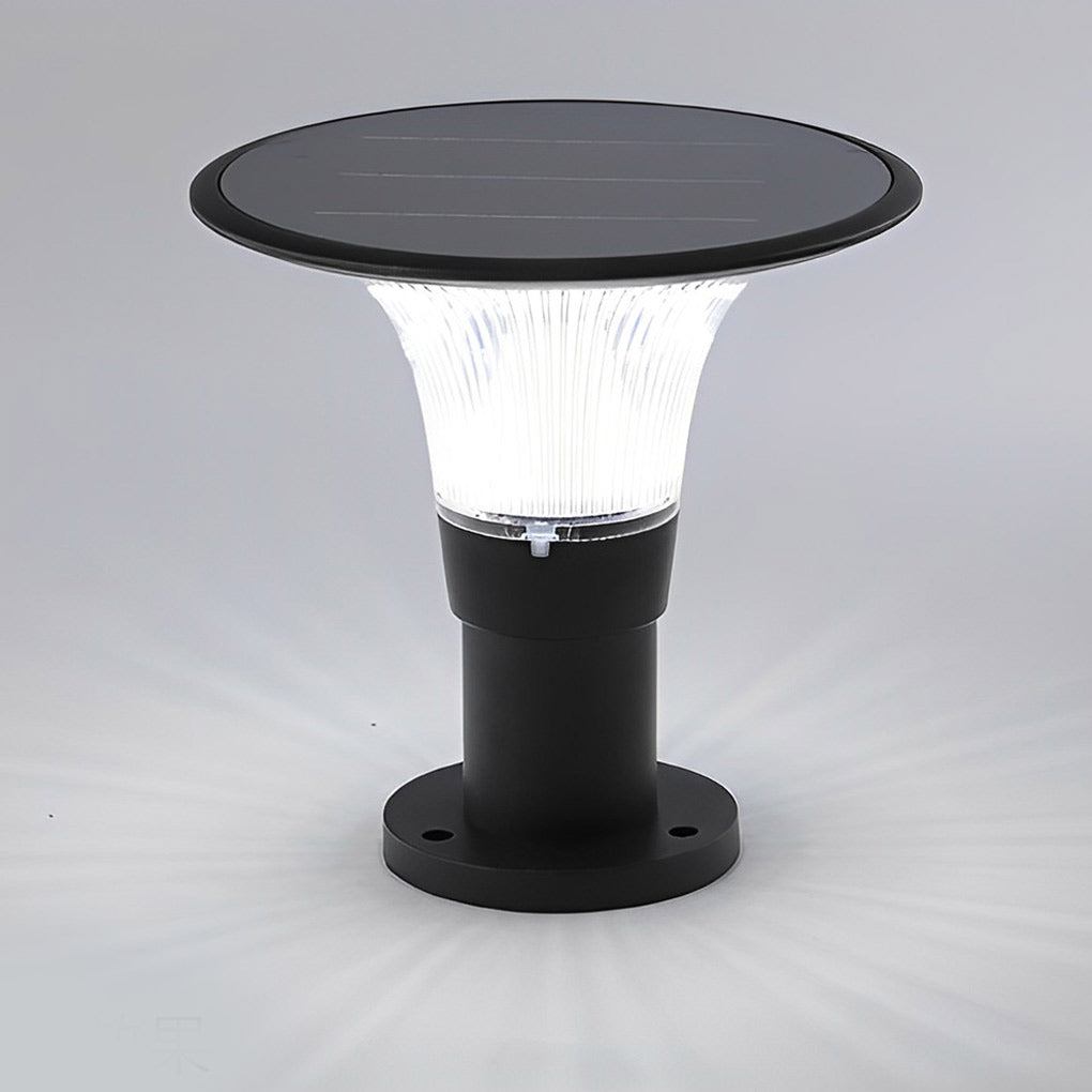 Round Dimmable LED Waterproof Black Modern Solar Fence Post Lights Pillar Lamp - Lamp Outdoor