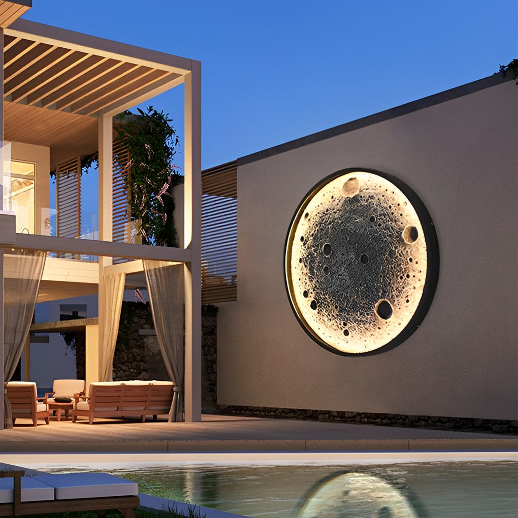 Round Moon Waterproof LED Modern Outdoor Wall Lights Fixture Wall Lamp - Lamp Outdoor