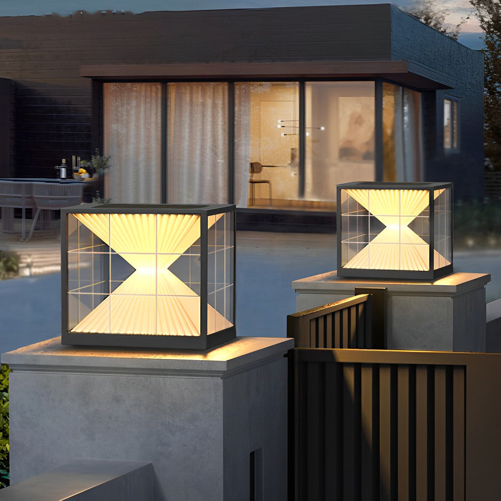 Square Creative Hourglass Shape LED Waterproof Solar Fence Post Lights - Lamp Outdoor