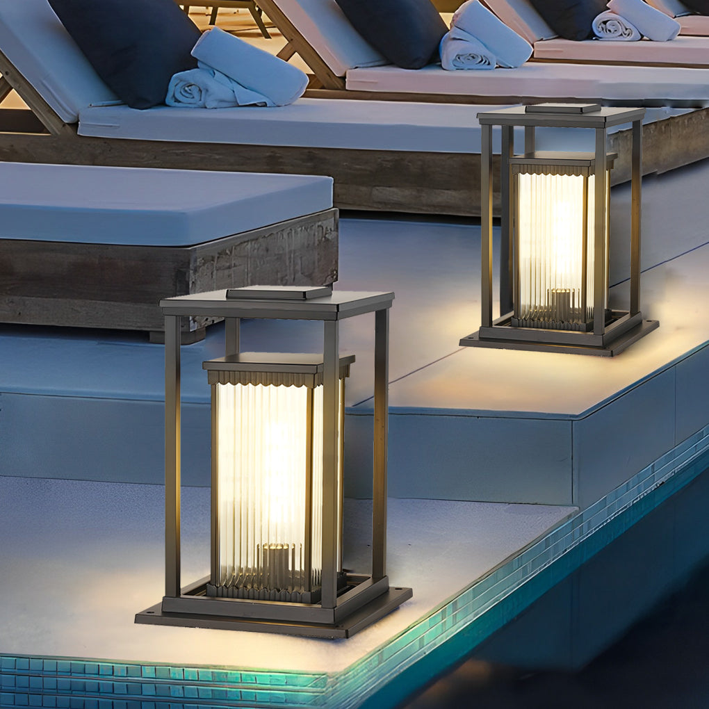 Intelligent Lighting Square Black Solar Lawn Lights with Ribbed Glass Pathway Lights - Lamp Outdoor