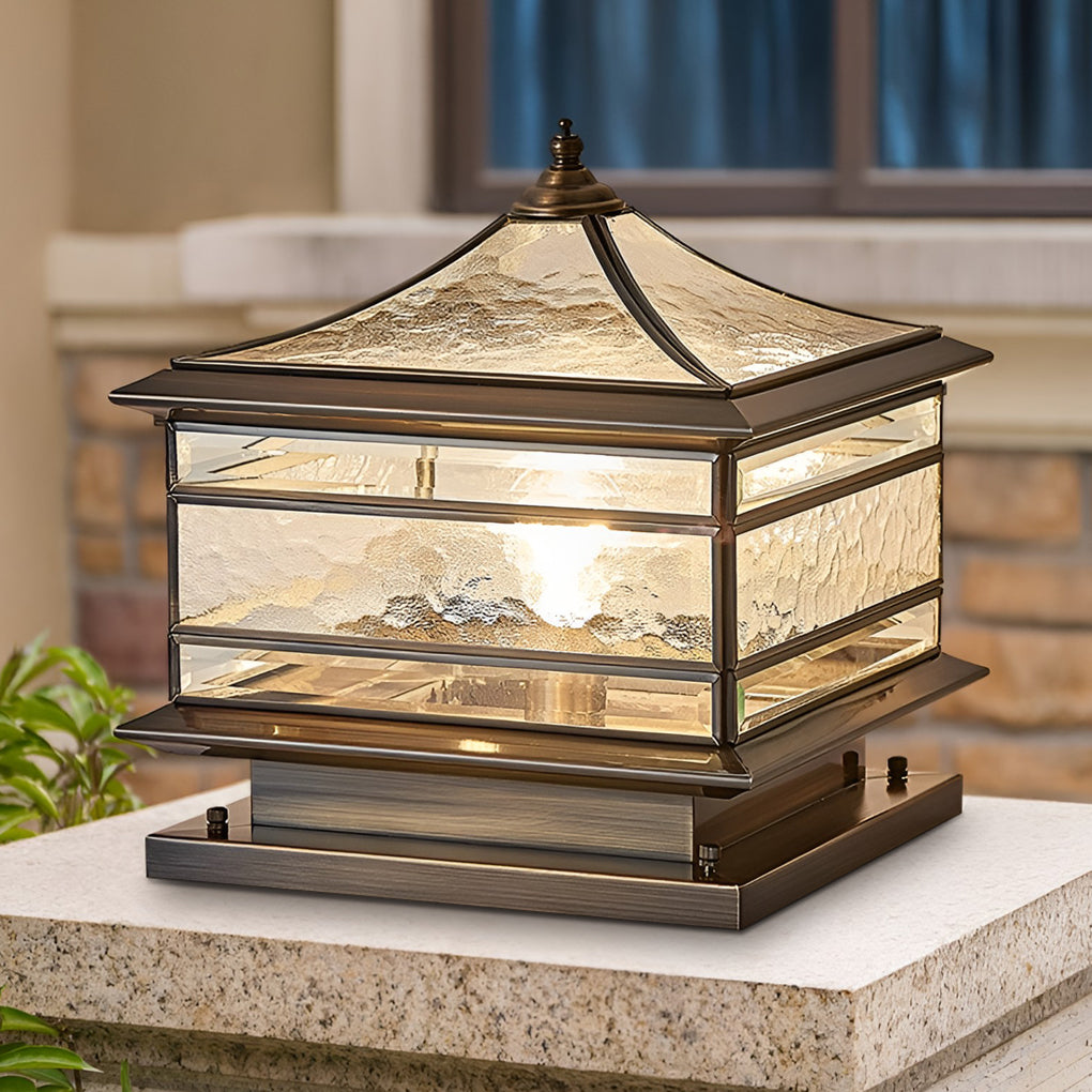 Waterproof Glass Copper Vintage Outdoor Fence Post Lights Pillar Light - Lamp Outdoor