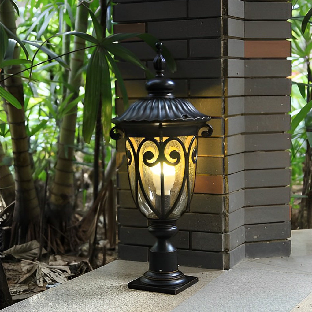 Round Bubble Glass Waterproof Black European Style Outdoor Pillar Lamp - Lamp Outdoor
