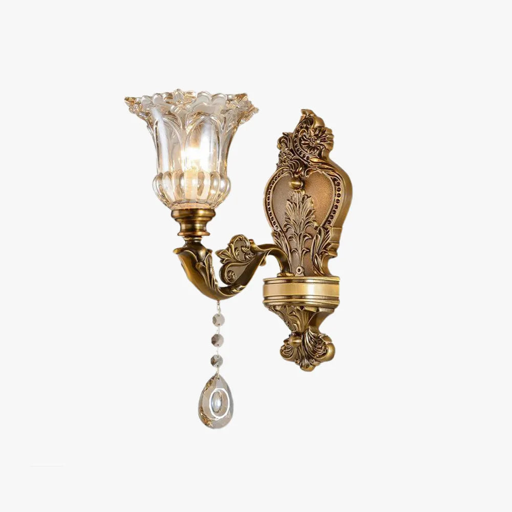 Ramiq Vintage Flor Metal/Glass Wall lamp, Gold - Lamp Outdoor