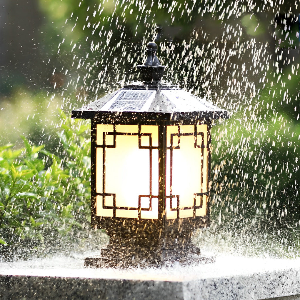 Retro Grilles Waterproof LED Intelligent Brown Solar Fence Post Lights - Lamp Outdoor
