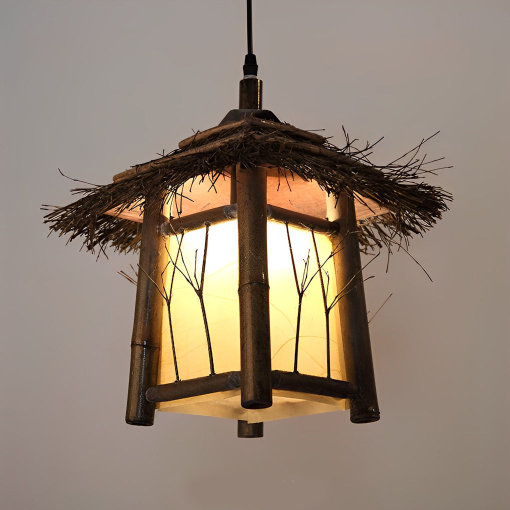Branch Pattern Bamboo Style Lantern Versatile Outdoor Hanging and Post Light - Lamp Outdoor