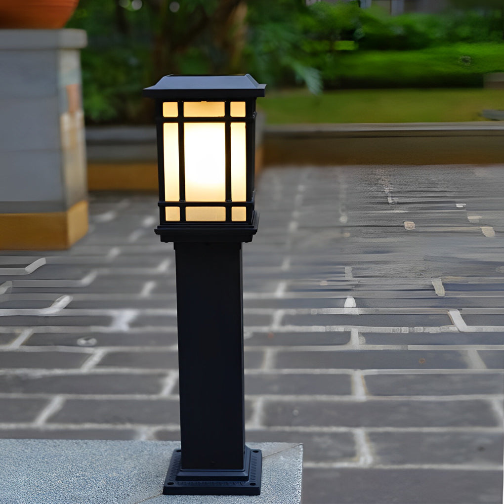Black Solar Pathway Bollard Lights Three-Step Dimming Outdoor Lighting - Lamp Outdoor