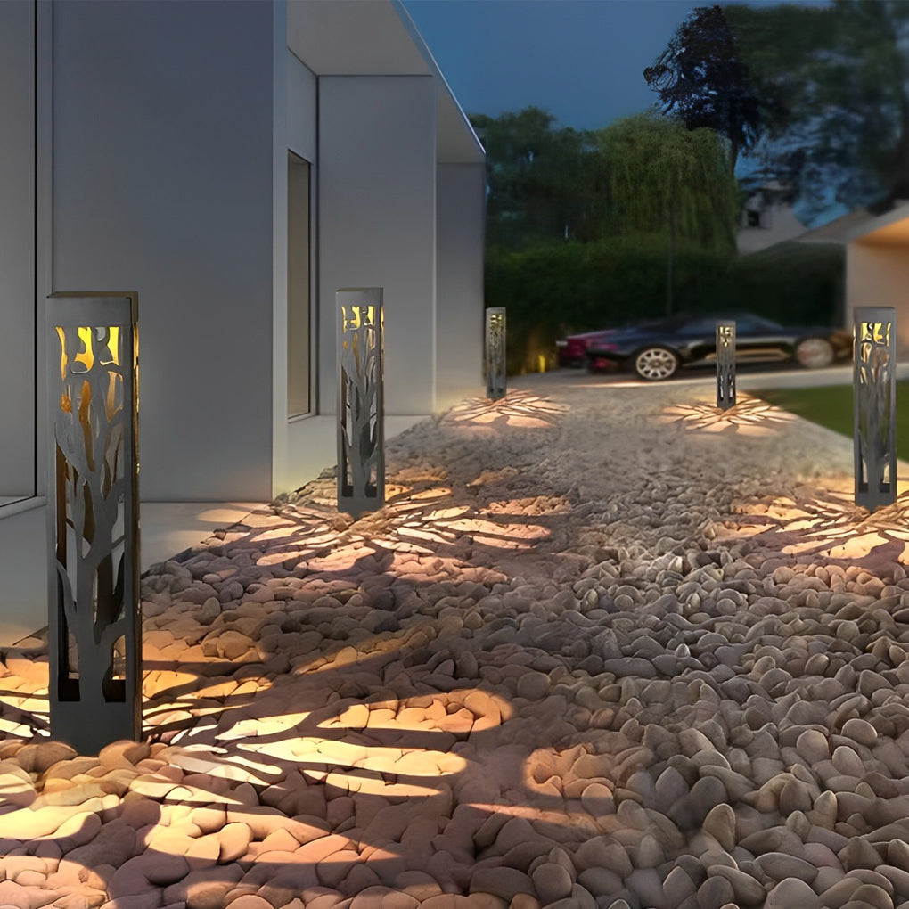 Solar-Powered Modern Outdoor Lawn Lights with Creative Hollow-Out Branch Pattern - Lamp Outdoor