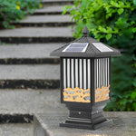 Retro Scenery Waterproof LED Black Vintage Solar Fence Post Lights - Lamp Outdoor