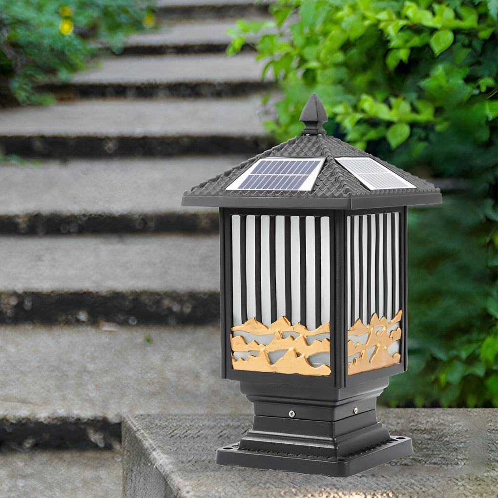 Retro Scenery Waterproof LED Black Vintage Solar Fence Post Lights - Lamp Outdoor