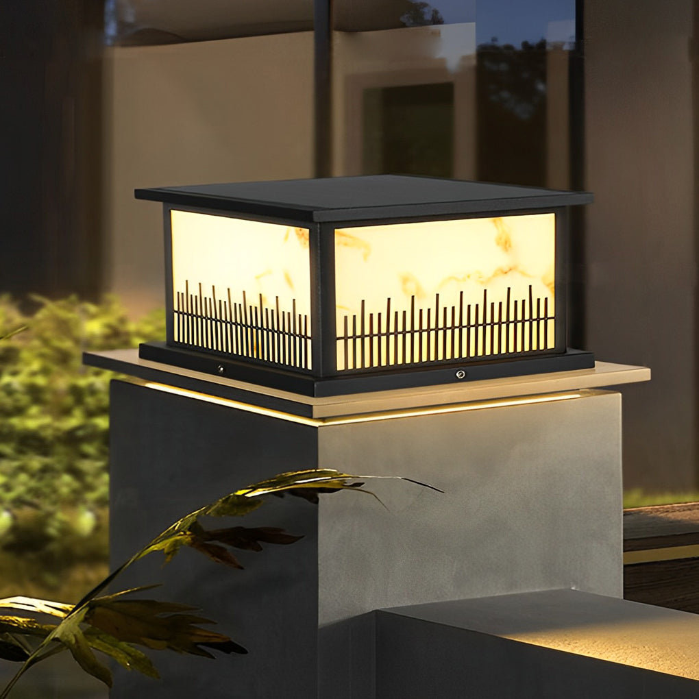 Square Waterproof 3 Step Dimming Black Retro Solar Fence Post Lights - Lamp Outdoor