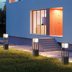 Hollow Rectangular Solar LED Pathway Bollard Lights Black Aluminum Modern Design - Lamp Outdoor