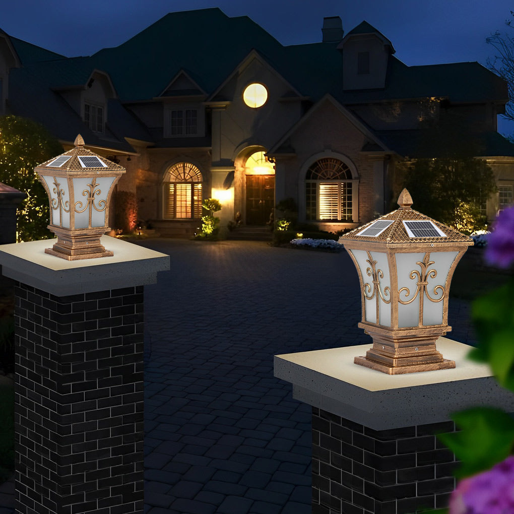 Vintage Pattern Waterproof Automatic Solar Powered Fence Post Lights - Lamp Outdoor