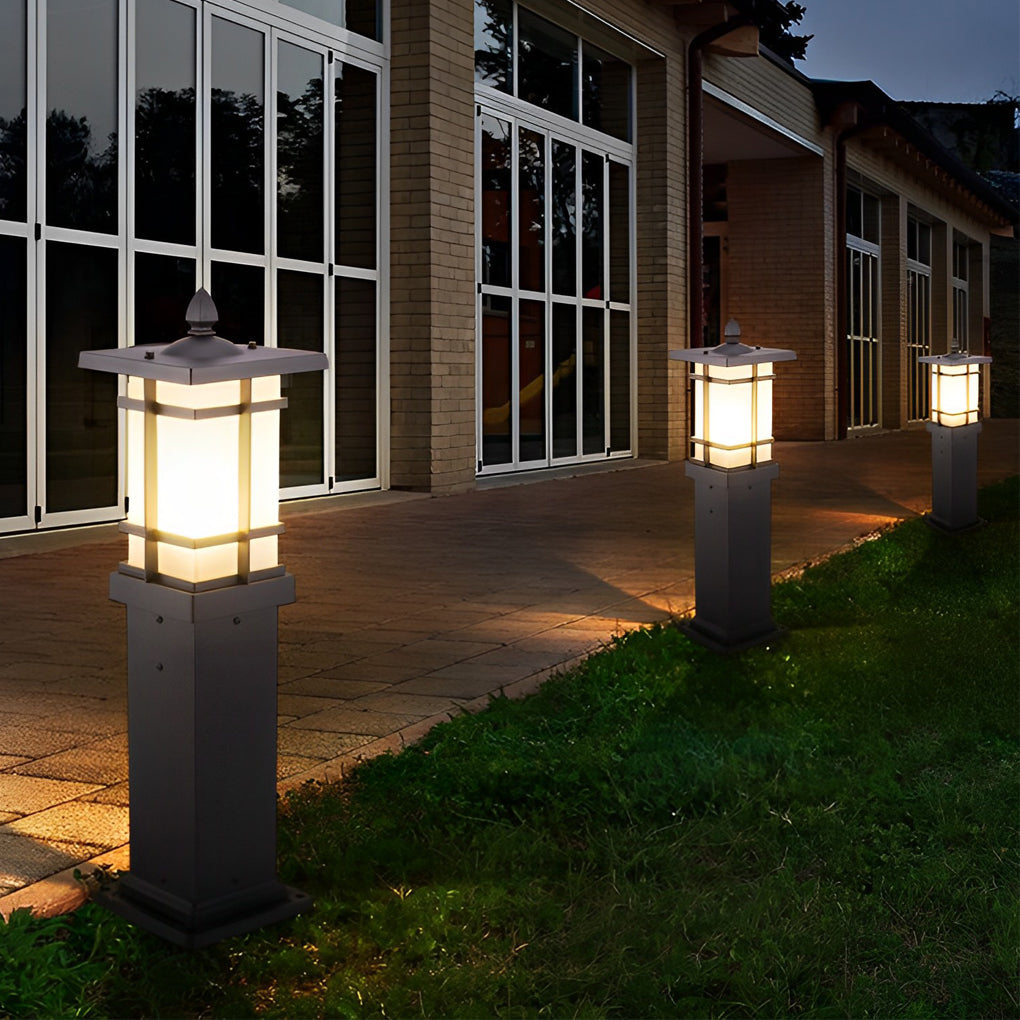 Modern Solar LED Bollard Lights with Ancient Asian Style Top Waterproof Outdoor Light - Lamp Outdoor