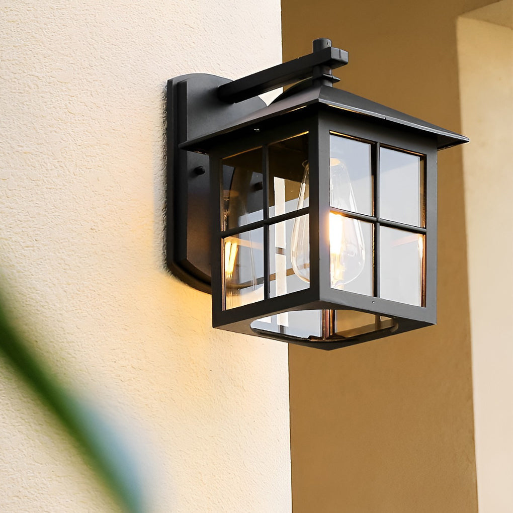 Antique Lantern Shaped Glass Waterproof Black Modern Wall Sconce Lighting - Lamp Outdoor