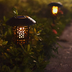 Waterproof Round Hollow LED Flame Flickering Modern Solar Lawn Lights - Lamp Outdoor