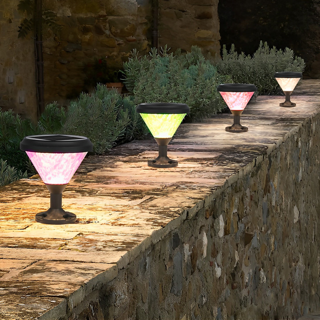Round Waterproof Colorful Gradient Modern Solar Fence Post Lights - Lamp Outdoor