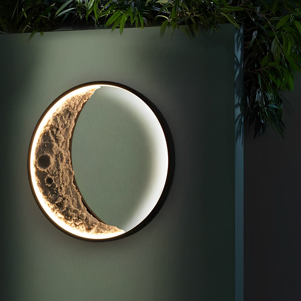 Round Resin Moon Crescent LED Hardwired Outdoor Wall Light - Lamp Outdoor