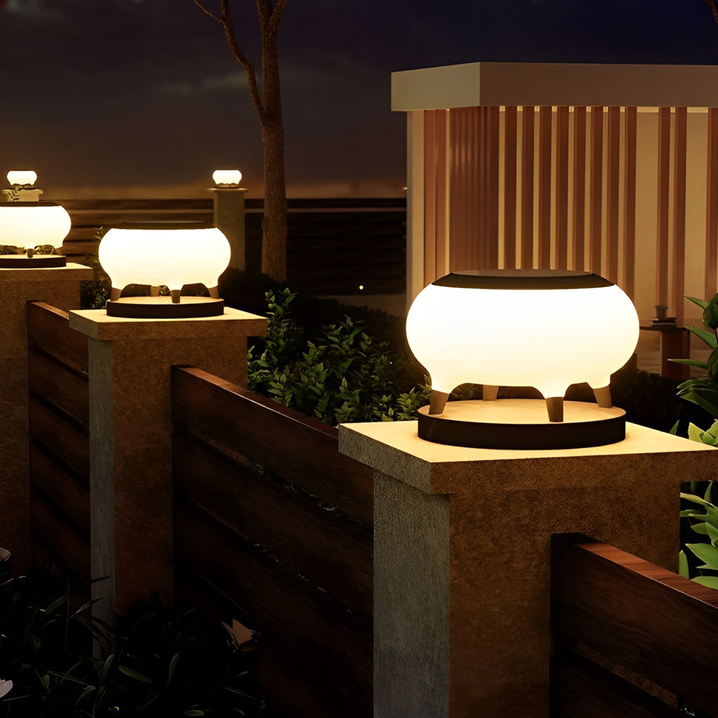Round Drum Waterproof IP65 LED Black Modern Solar Fence Post Lights - Lamp Outdoor