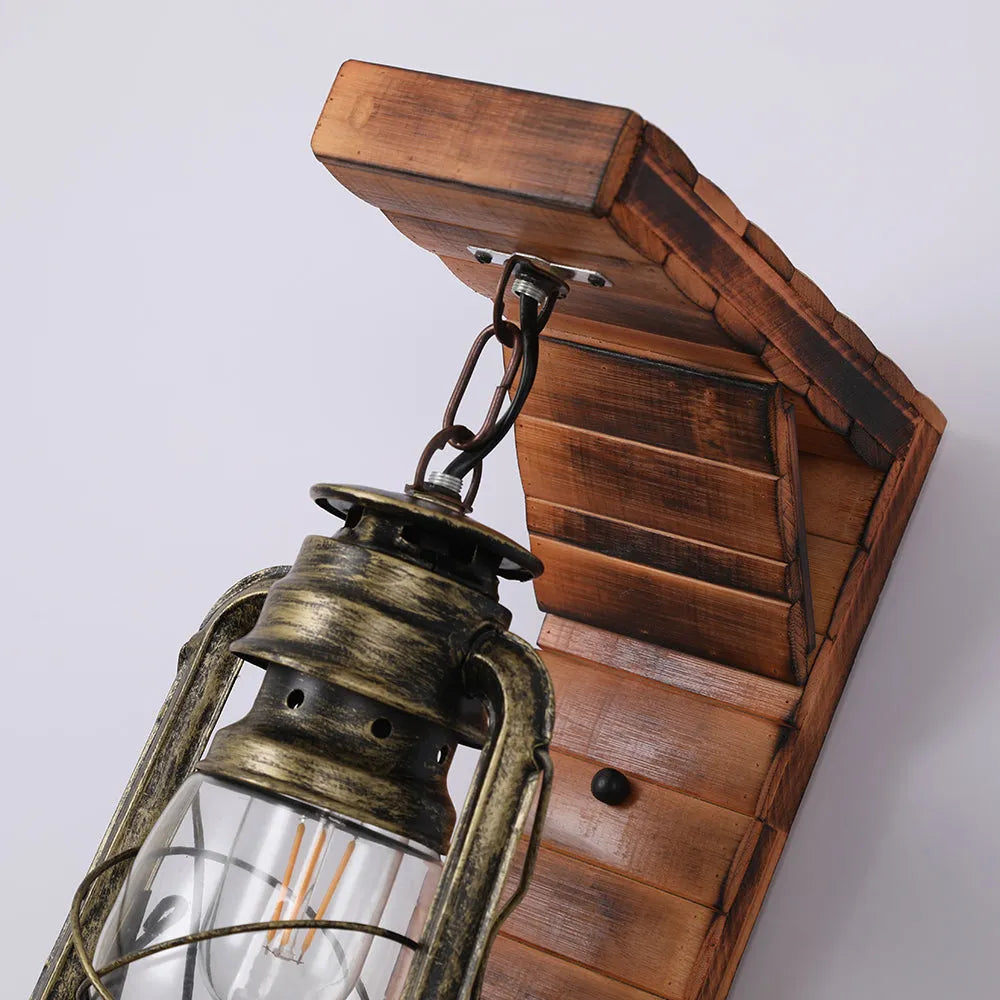Lyros Lantern Vintage Wooden Rustic Wall Lamp - Lamp Outdoor