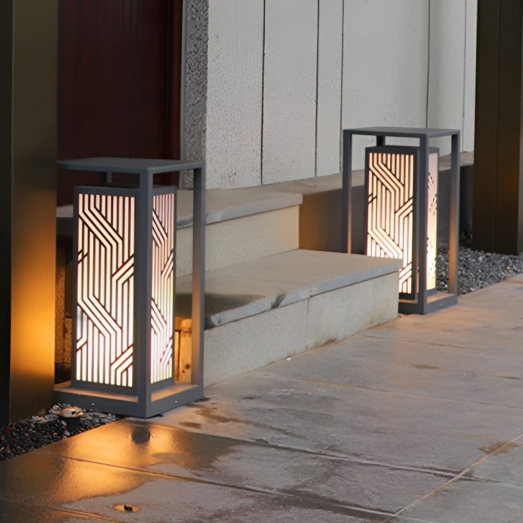 Gray Retro Aesthetic Waterproof LED Outdoor Pathway Cuboid Lantern - Lamp Outdoor