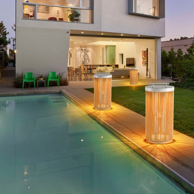 Ritta Retro Metal/Rattan Floor Lamp, Hardwired/Solar/LED, Outdoor - Lamp Outdoor