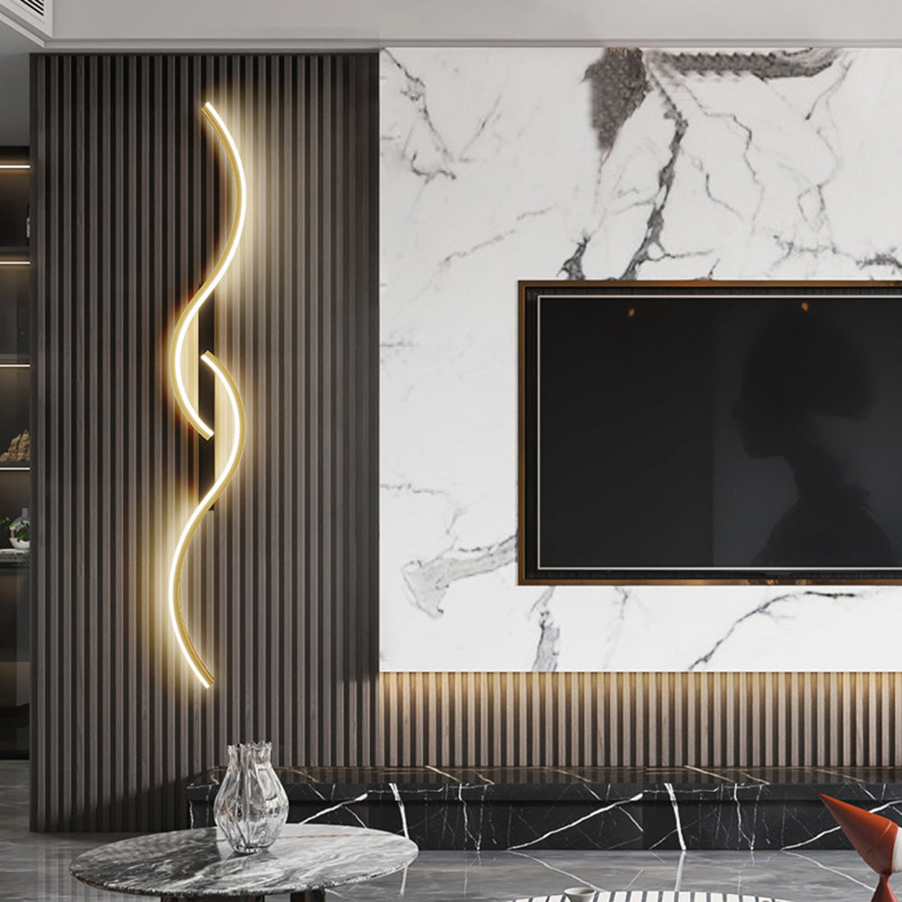 Lumor Modern Linear Wave Bedroom Wall Lamp, Black/Gold - Lamp Outdoor