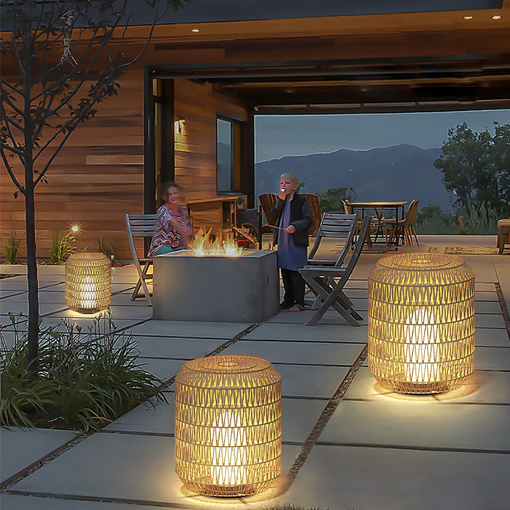 Ritta Vintage Lantern Rattan Floor Lamp, Hardwired/Solar, - Lamp Outdoor