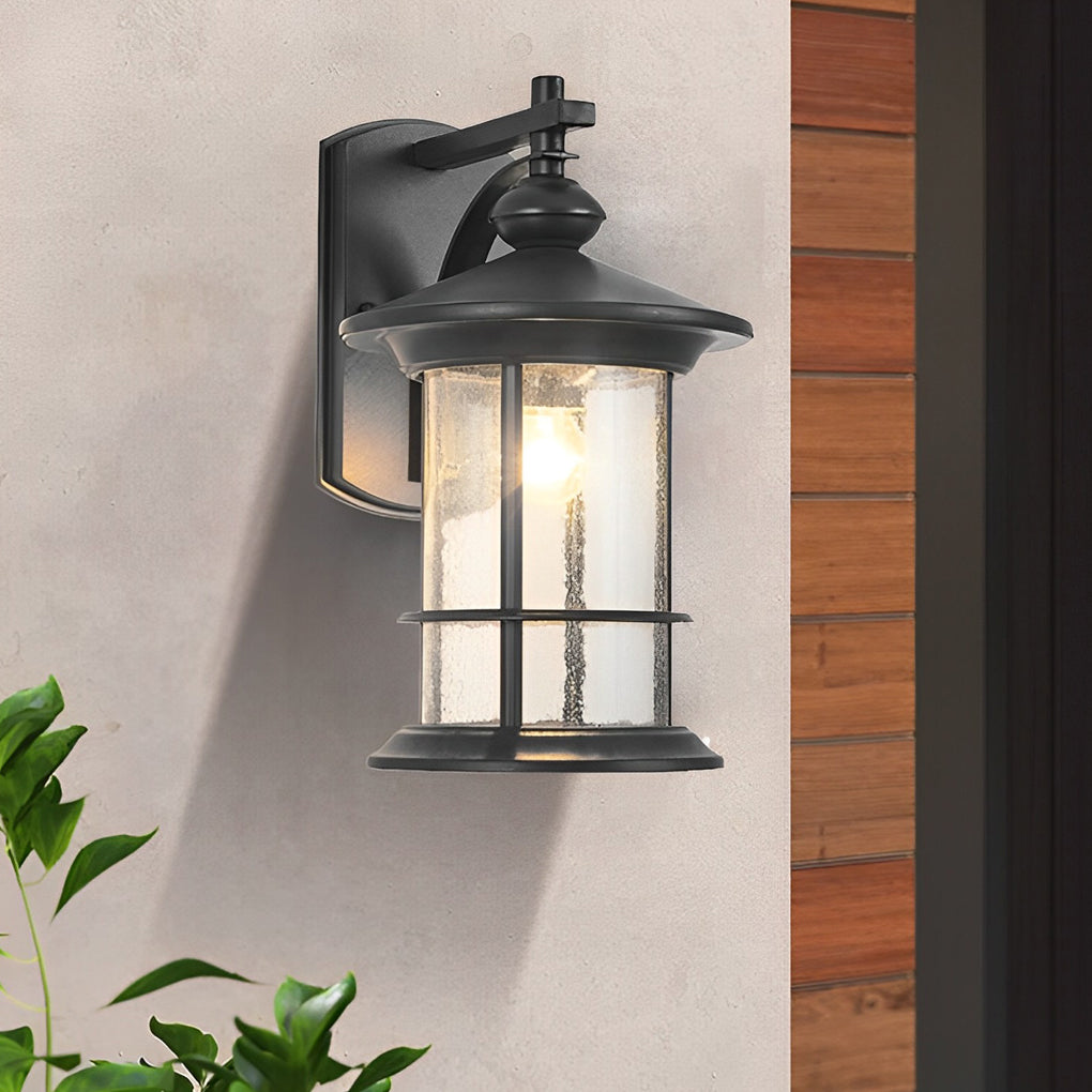 Retro Aluminum Glass LED Waterproof Black American Garden Wall Lamp - Lamp Outdoor