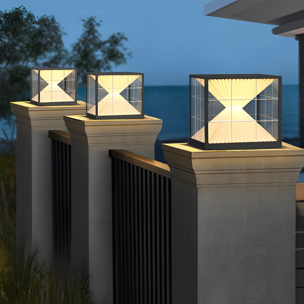 Square Creative Hourglass Shape LED Waterproof Solar Fence Post Lights - Lamp Outdoor