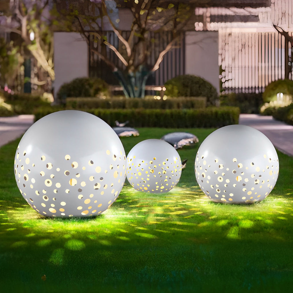 Waterproof Round Metal Hollow White Modern Outdoor Lanterns Lawn Lamp - Lamp Outdoor
