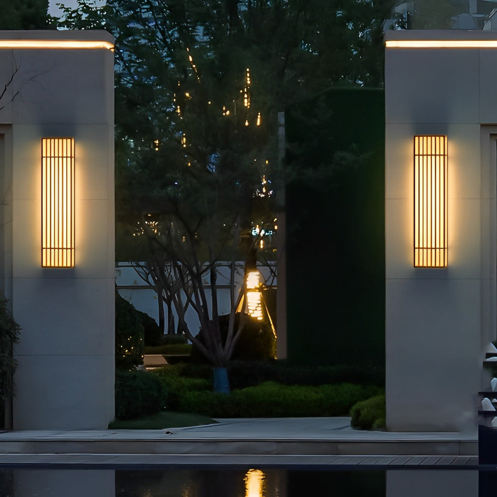 Retro Vertical Stripe Grid LED Waterproof Brown Outdoor Wall Lamp - Lamp Outdoor