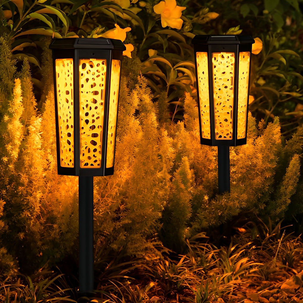 RGB Hexagon Hollow Outdoor Solar Stake Light Waterproof Landscape Lighting - Lamp Outdoor